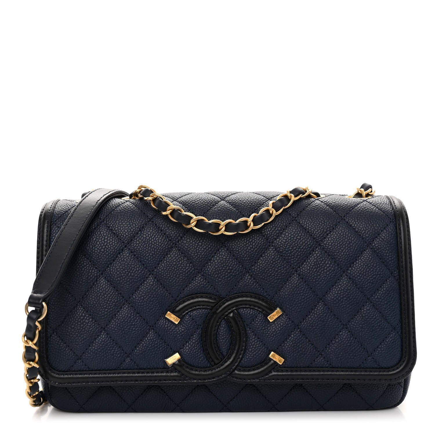 Chanel Caviar Quilted Medium CC Filigree Flap Navy Black 1 of 10
