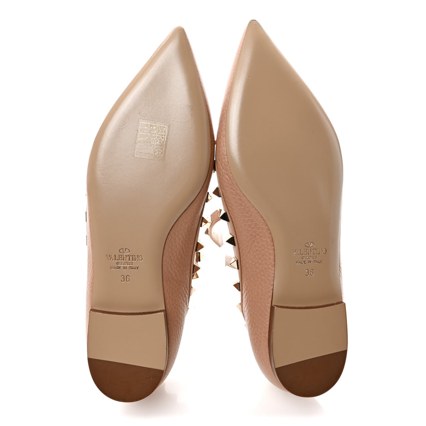 Pebbled Calfskin Rockstud Cage Ballerina Flats 36 Skin Sorbet