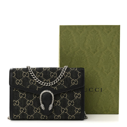 Gucci Jacquard Black Denim GG Monogram Mini Dionysus Chain Wallet Black Ivory 11 of 11