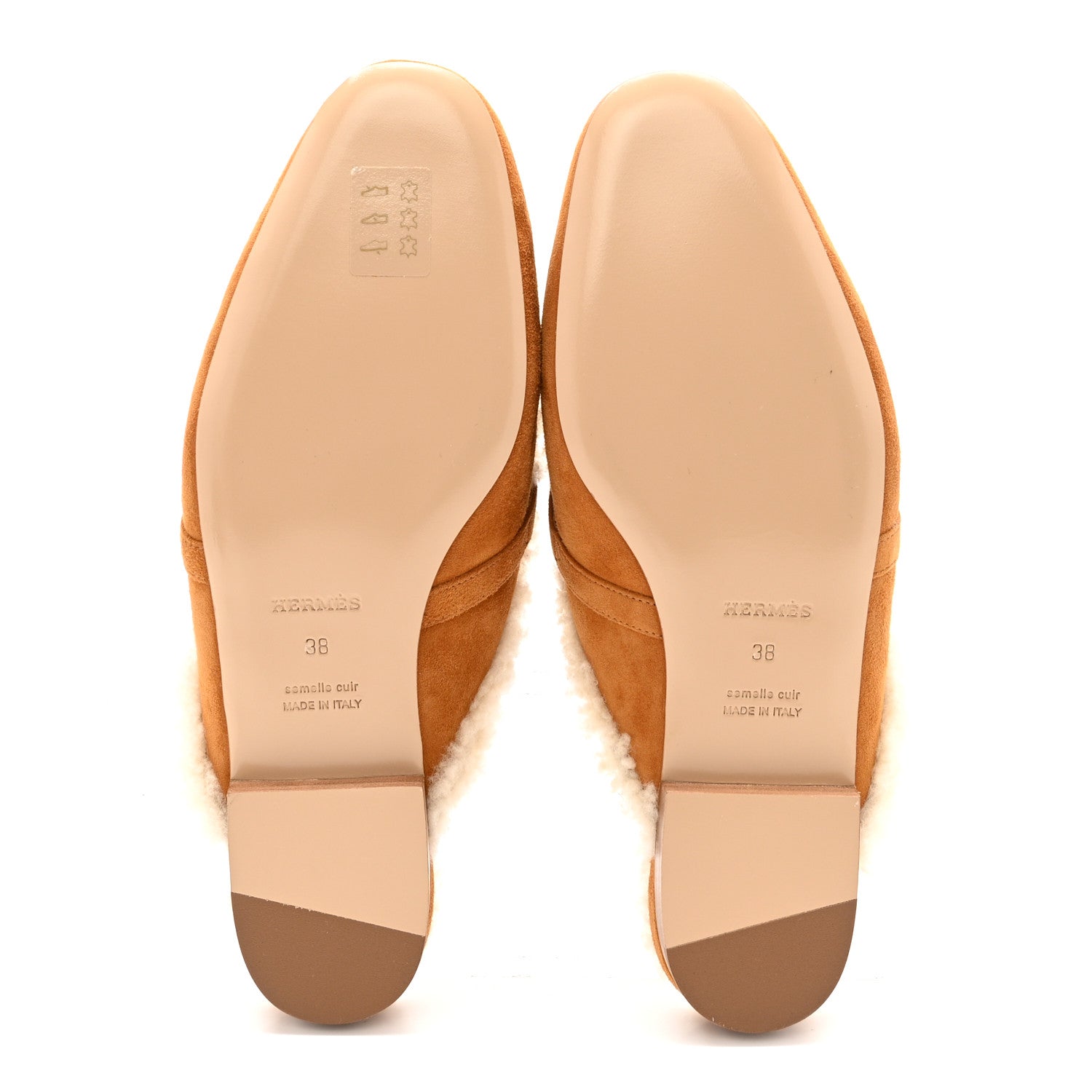 Hermes Suede Goatskin Shearling Womens Oz Mules 38 Natural Ecru 6 of 11