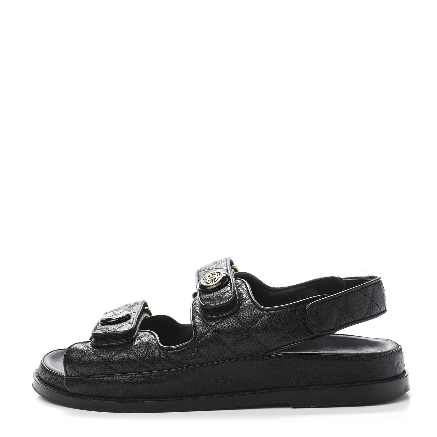 Chanel Grained Calfskin Velcro Dad Sandals 38.5 Black 1 of 9