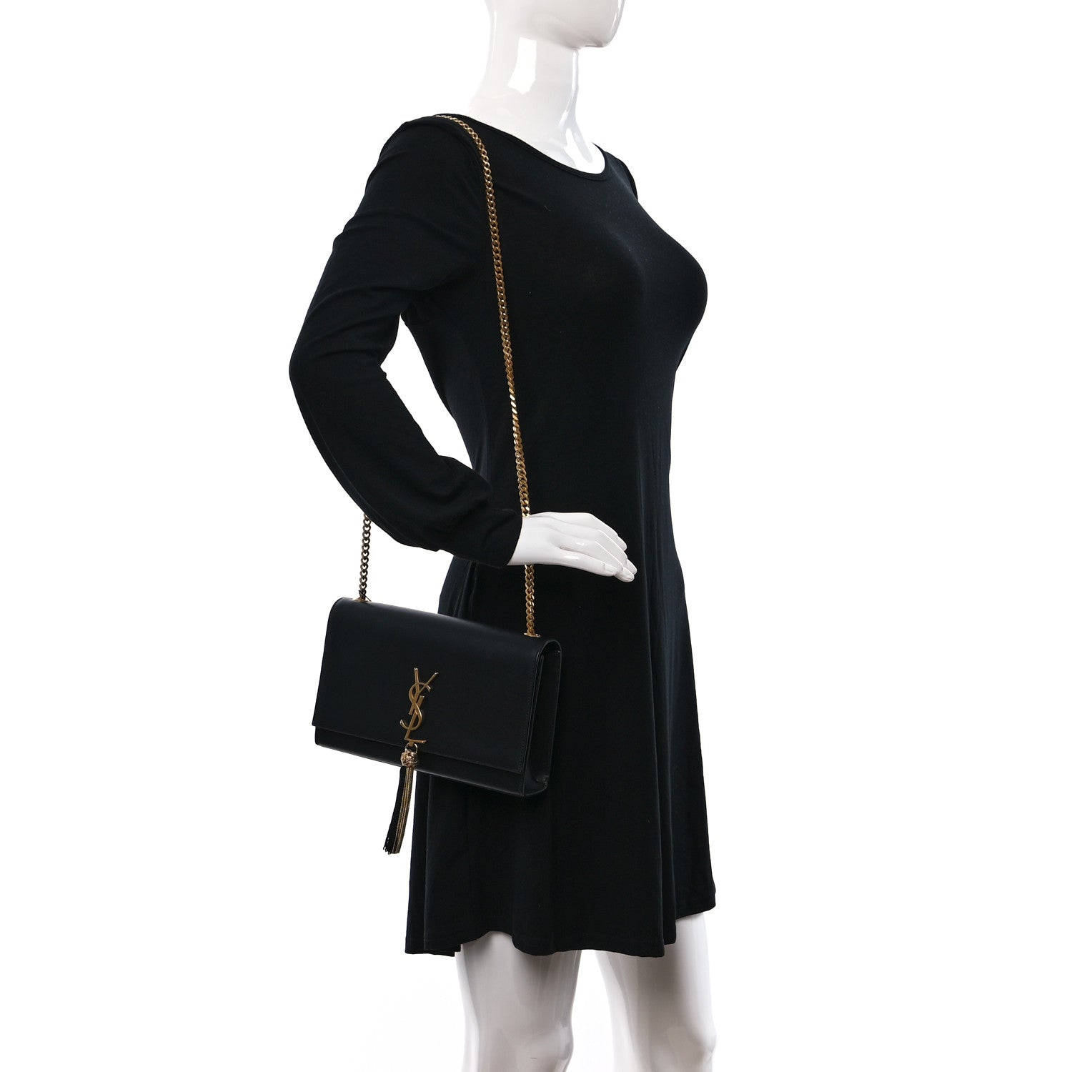 Saint Laurent Smooth Calfskin Medium Classic Monogram Kate Tassel Satchel Black 2 of 9