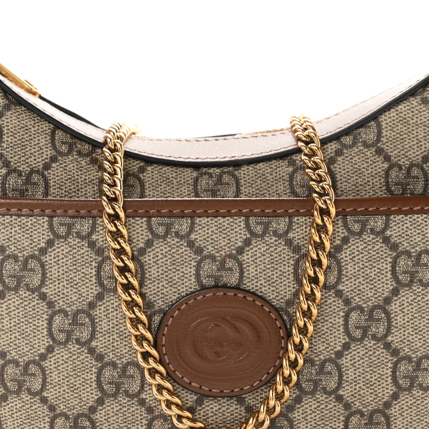 GG Supreme Monogram Azalea Calfskin Mini Retro Interlocking G Half Moon Bag Beige Ebony Brown Sugar