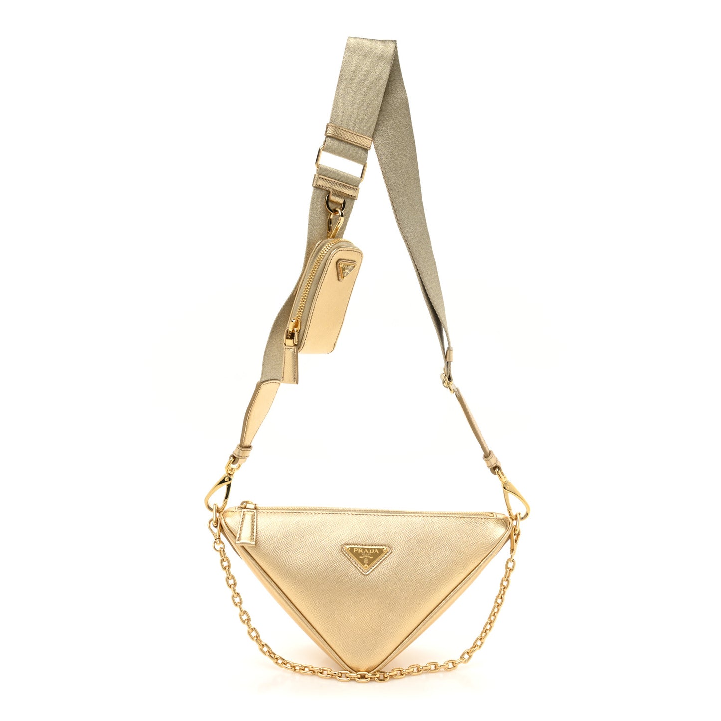 Saffiano Lux Triangle Shoulder Bag Platino