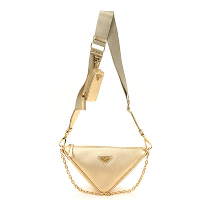 Prada Saffiano Lux Triangle Shoulder Bag Platino 1 of 12