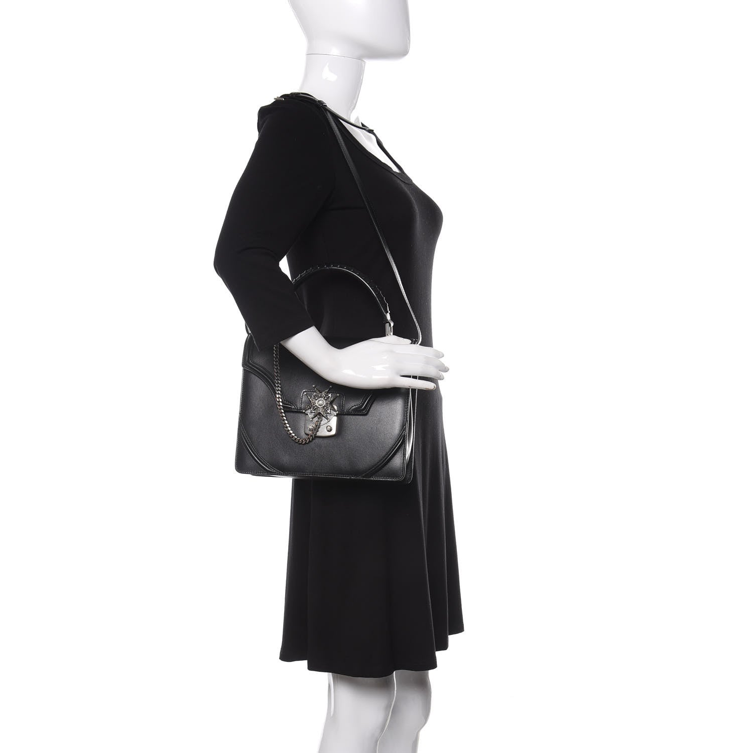 Alexander McQueen Calfskin Chain Flower Satchel Black 2 of 10