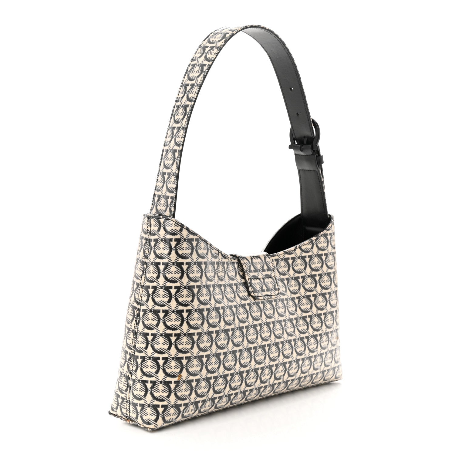 Salvatore Ferragamo Jacquard Trifolio Shoulder Bag Beige Black 3 of 11