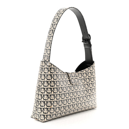Salvatore Ferragamo Jacquard Trifolio Shoulder Bag Beige Black 3 of 11