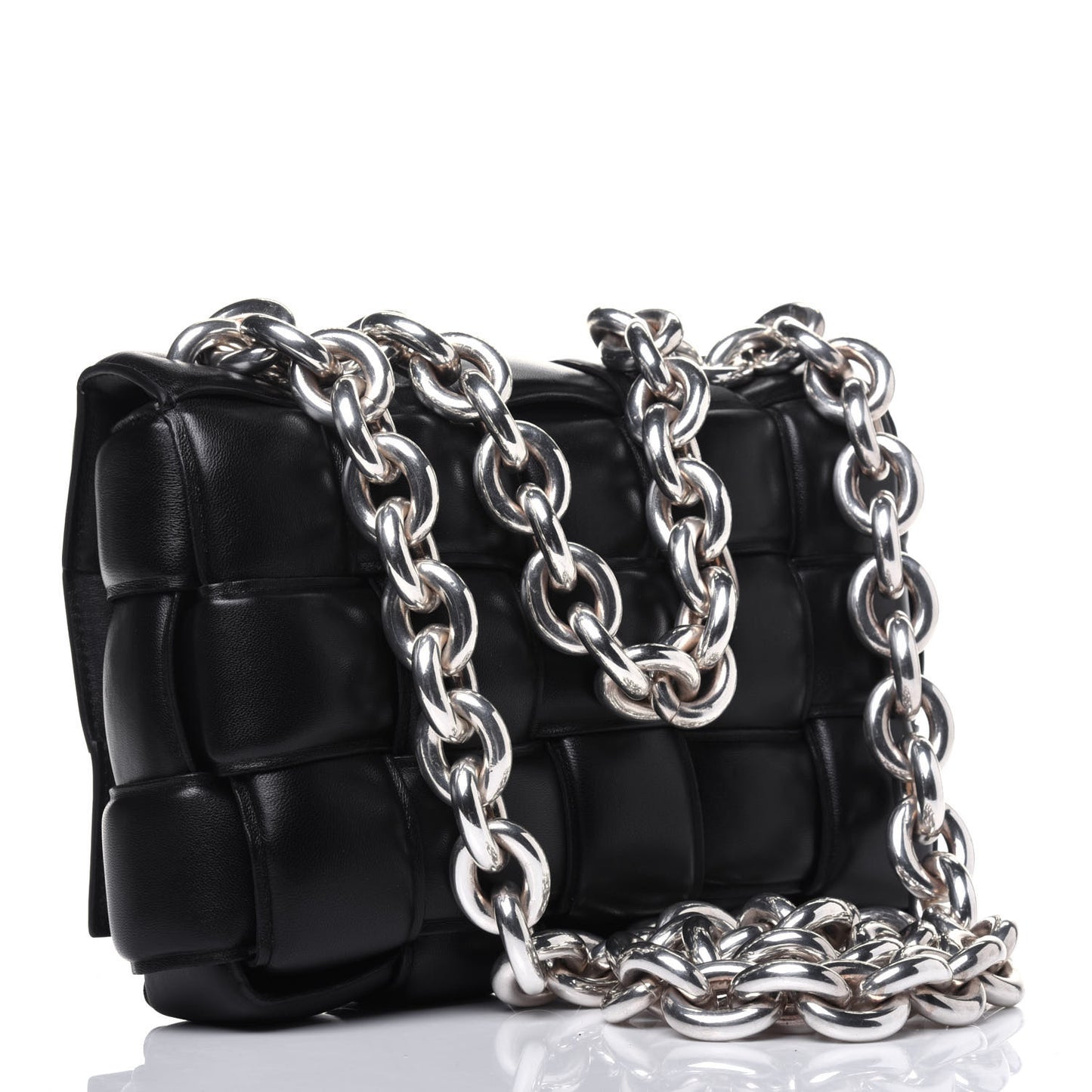 Lambskin Maxi Intreccio Padded Chain Cassette Crossbody Bag Black