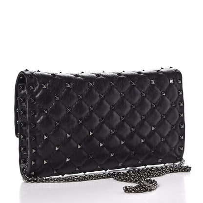 Valentino Garavani Craquele Nappa Rockstud Spike Wallet on Chain Black 3 of 6