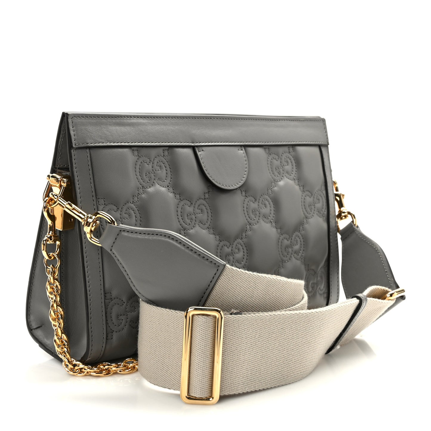 Calfskin GG Matelasse Small Slim Chain Shoulder Bag Dusty Grey Natural