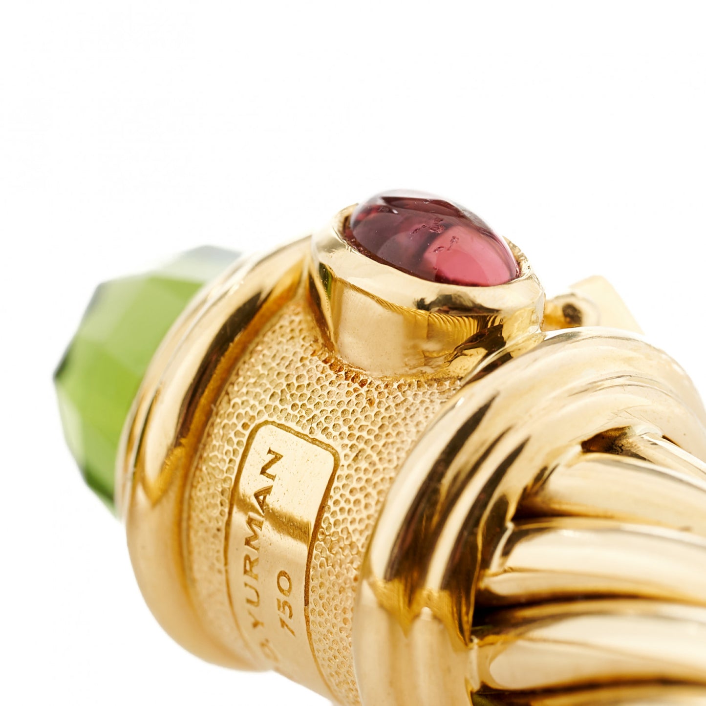 18K Yellow Gold Peridot Tanzanite Pink Tourmaline 10mm Renaissance Cable Bracelet