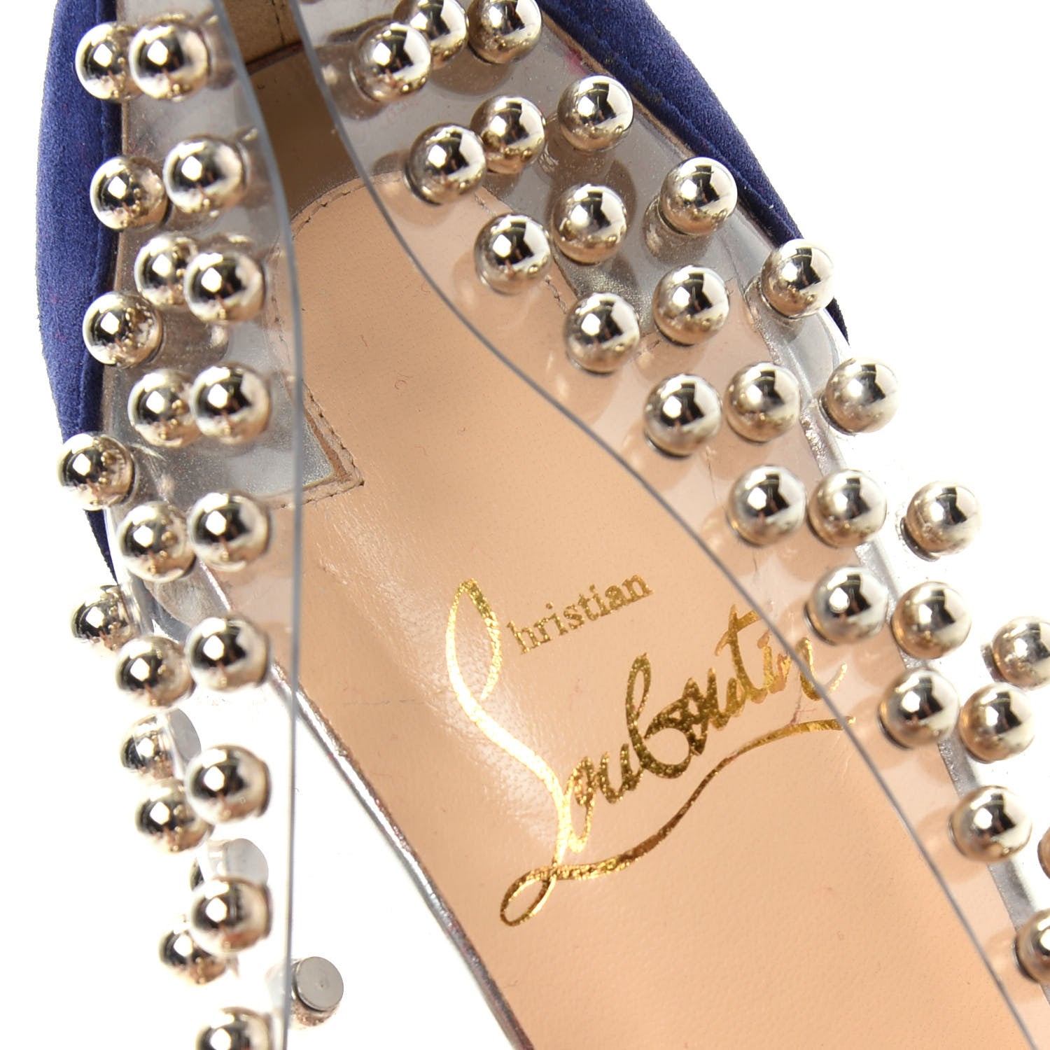 Christian Louboutin Suede Patent Studded Bille et Boule 100 Pumps 37 Navy 8 of 9