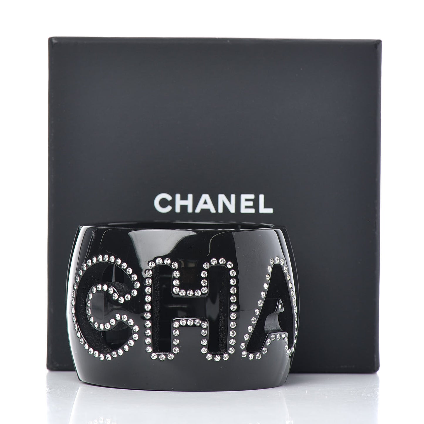 Resin Crystal Logo Cuff Bangle Bracelet Black