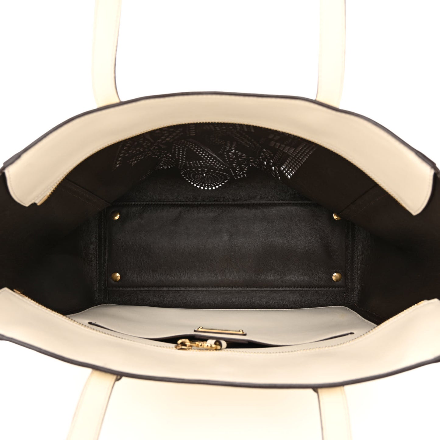 Calfskin Perforated Logo Bonnie Tote Ivory Black
