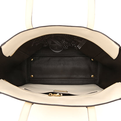 Salvatore Ferragamo Calfskin Perforated Logo Bonnie Tote Ivory Black 5 of 16
