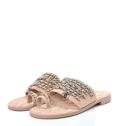 Chanel Lambskin Chain Flat Sandals 36 Beige 3 of 8