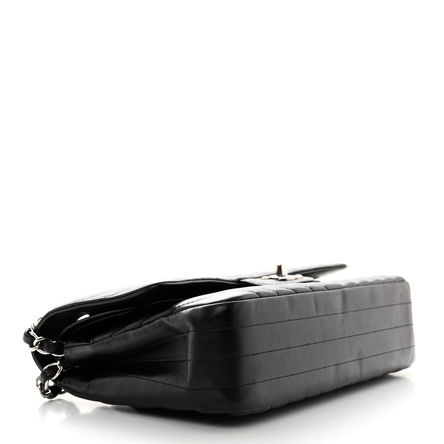 Lambskin Chevron Quilted Medium Double Flap Black