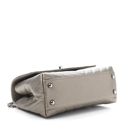 Chanel Metallic Caviar Chevron Quilted Mini Coco Handle Flap Light Gold 4 of 12