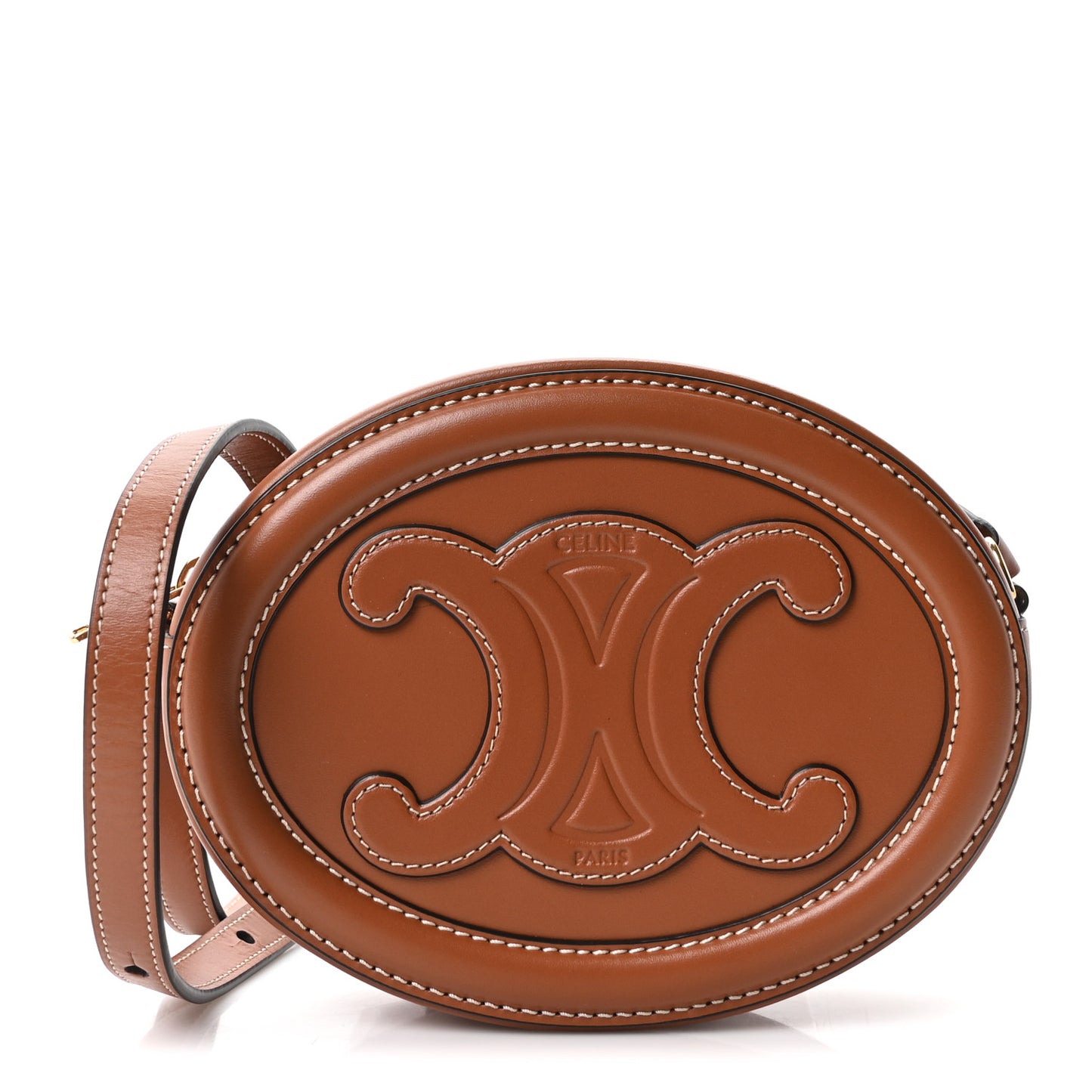 Smooth Calfskin Cuir Small Triomphe Oval Crossbody Purse Tan
