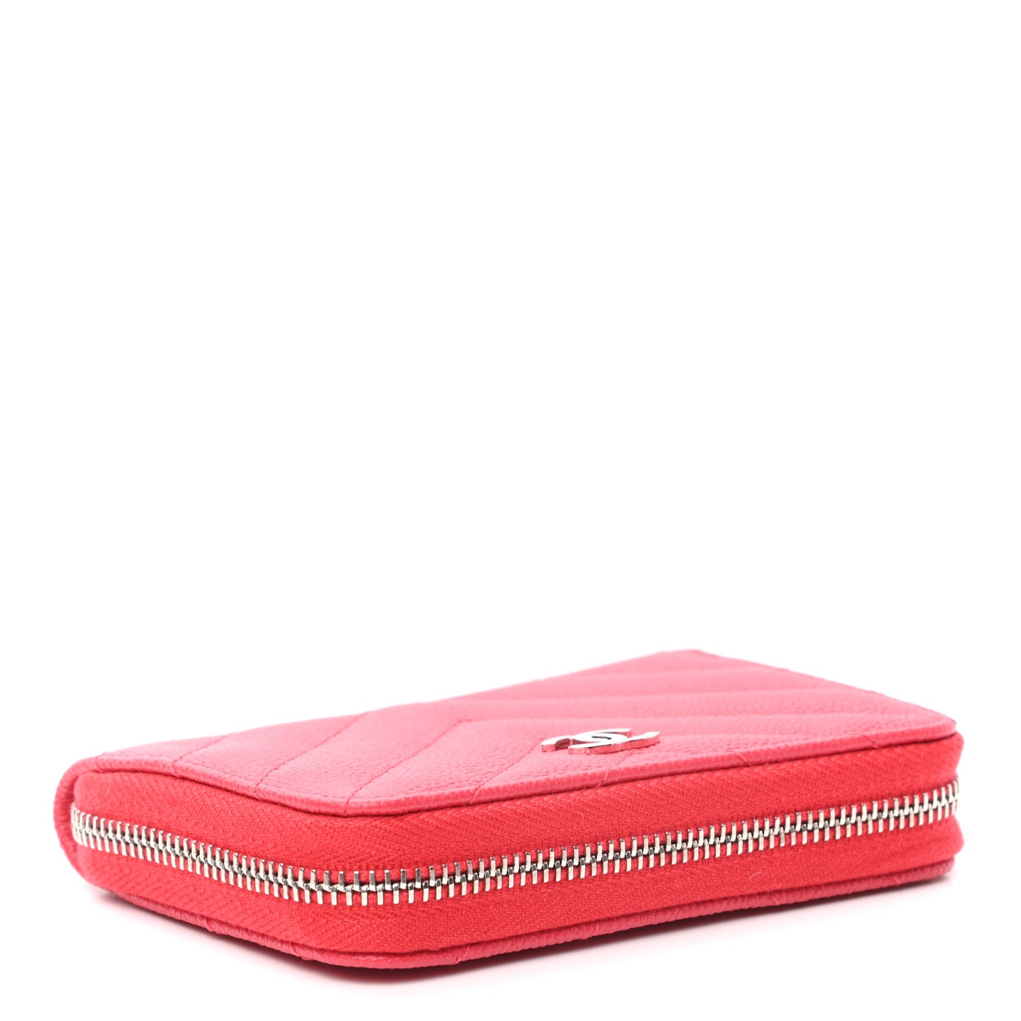 Caviar Chevron Quilted Zip Coin Purse Light Red