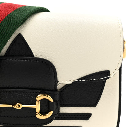 Gucci X ADIDAS Textured Dollar Calfskin Web Trefoil Mini Horsebit 1955 Shoulder Bag Off White Black 7 of 10