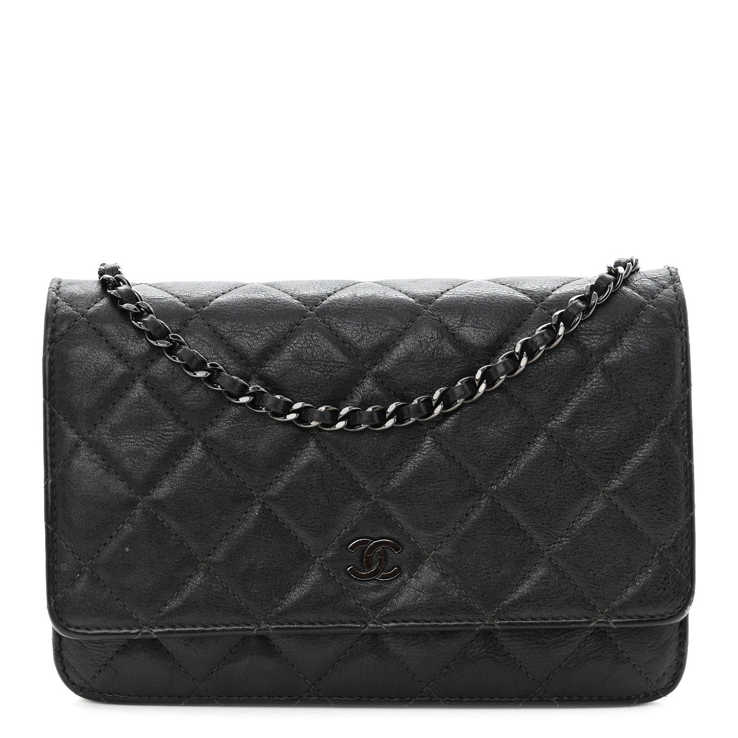 Chanel Crumpled Calfskin Quilted Wallet On Chain WOC So Black 1 of 15