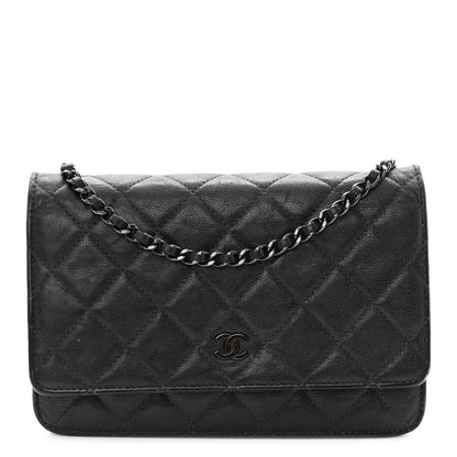Chanel Crumpled Calfskin Quilted Wallet On Chain WOC So Black 1 of 15
