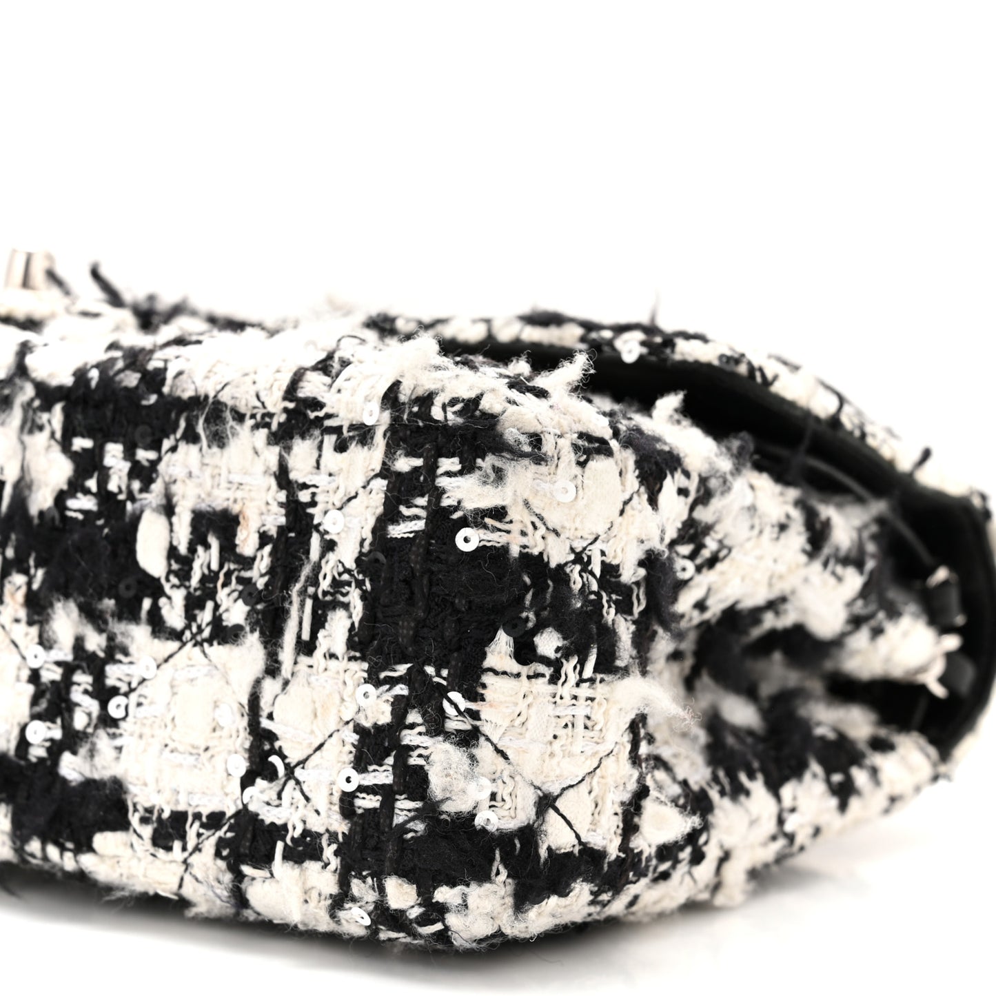 Tweed Quilted Medium Double Flap Black Ecru White