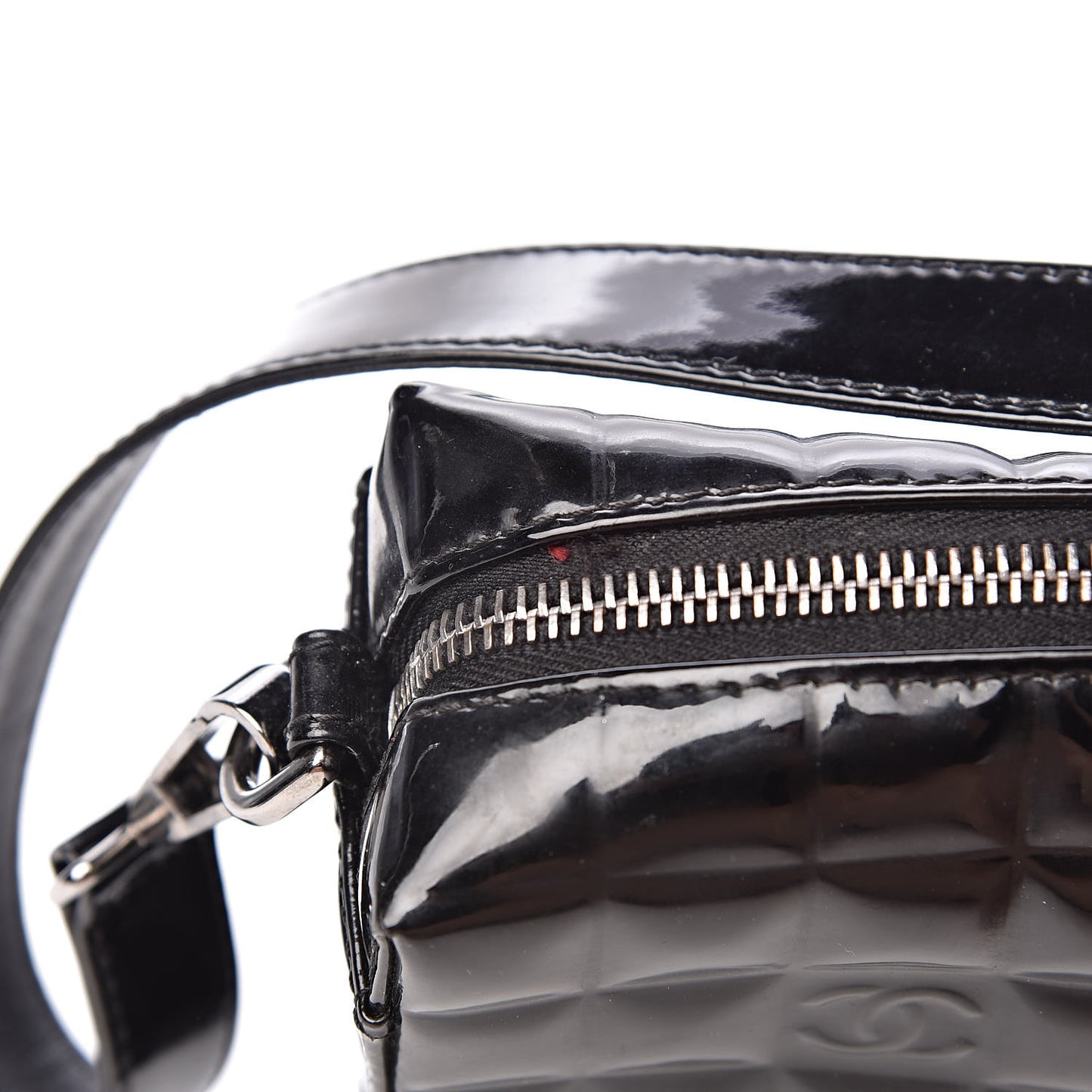 Patent Chocolate Bar Quilted Shoulder Bag Black