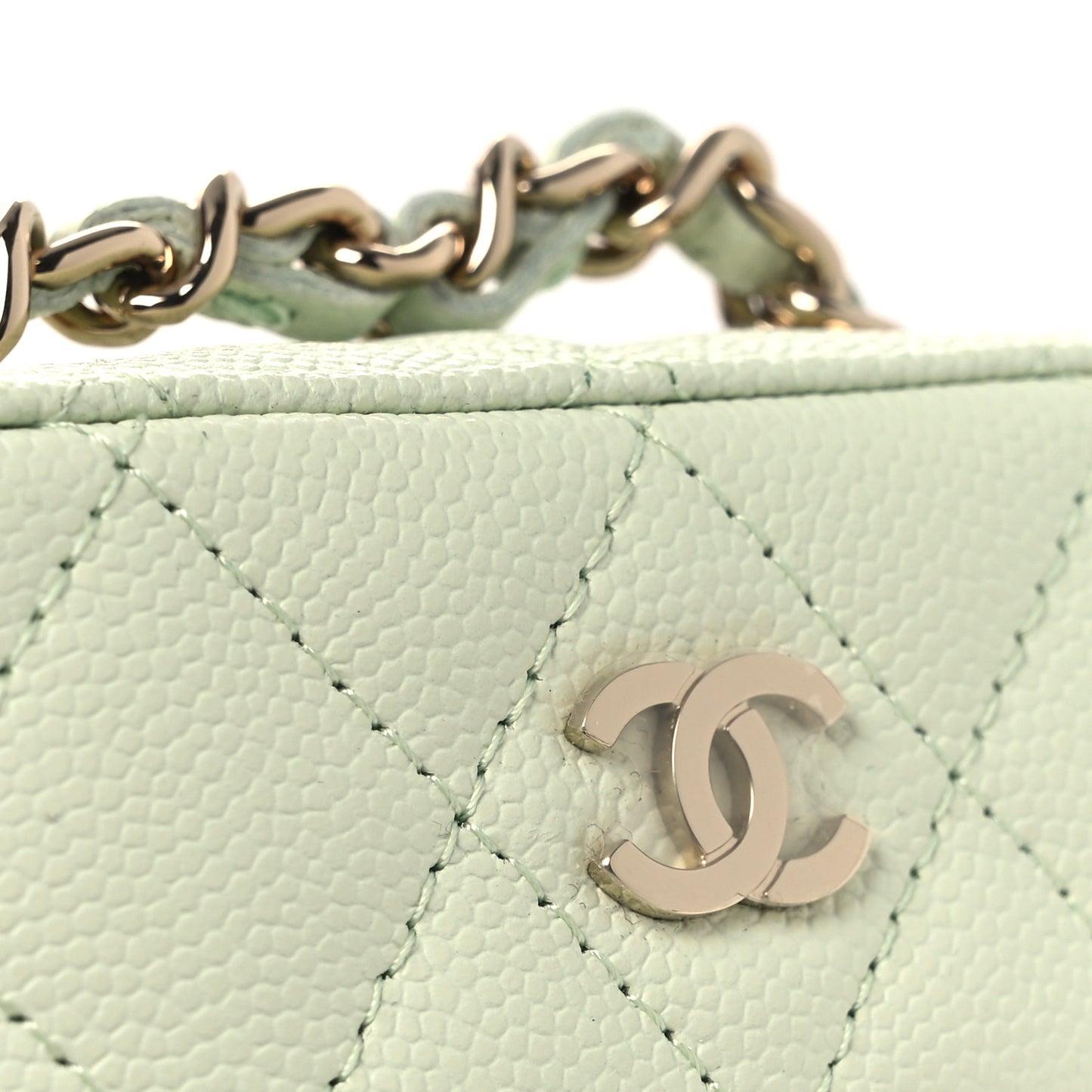 Caviar Quilted Phone Holder With Chain Light Green