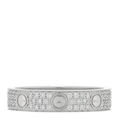 Cartier 18K White Gold Diamond 4mm LOVE Wedding Paved Band Ring 50 5.25 1 of 5