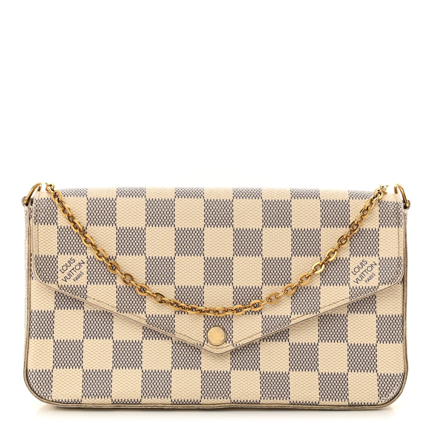 Damier Azur Pochette Felicie Chain Wallet Rose Ballerine