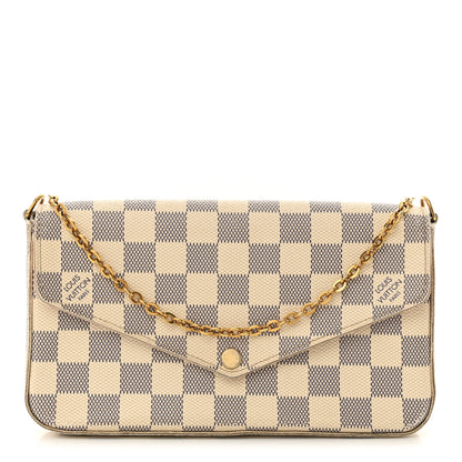 Louis Vuitton Damier Azur Pochette Felicie Chain Wallet Rose Ballerine 1 of 15