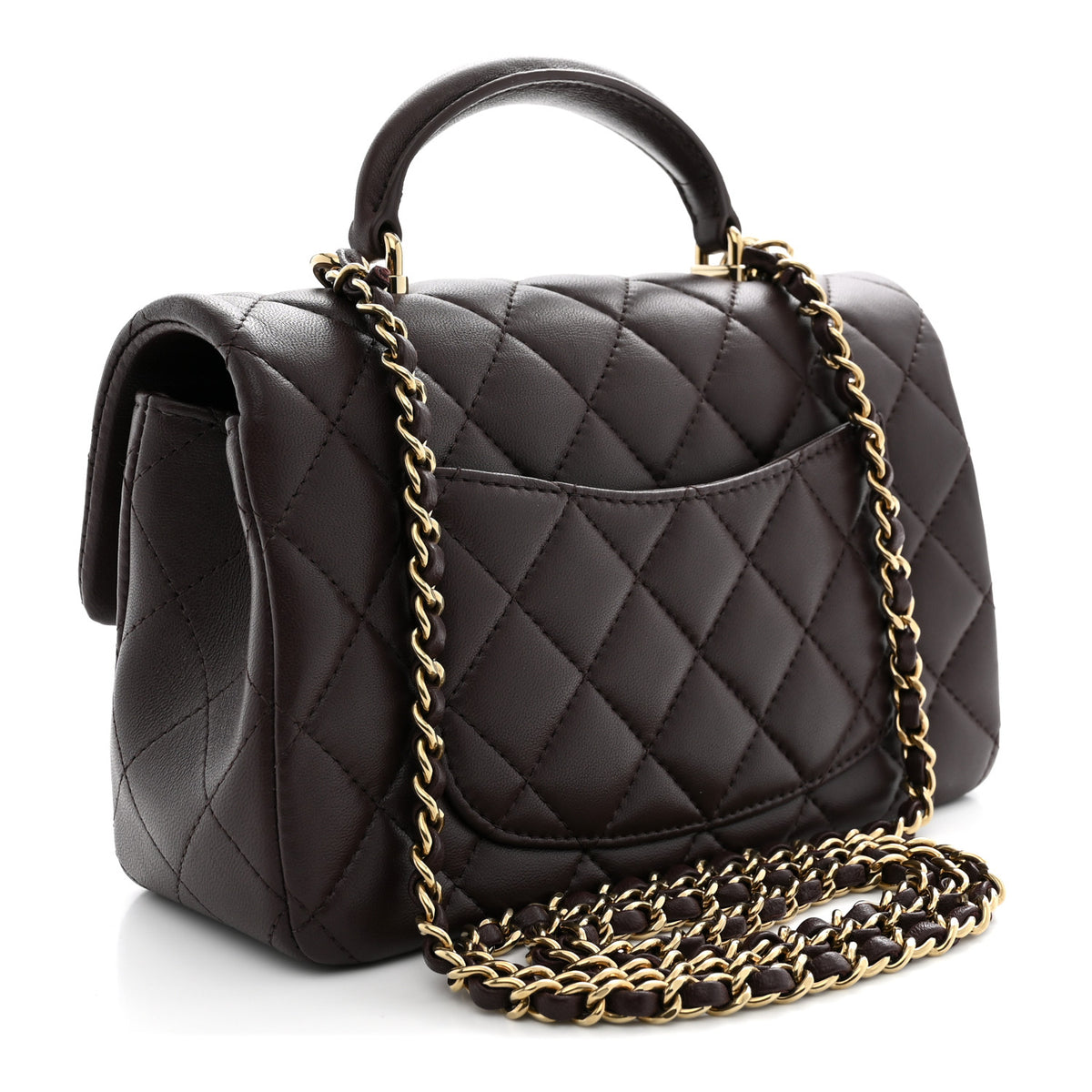 Lambskin Quilted Mini Top Handle Rectangular Flap Burgundy