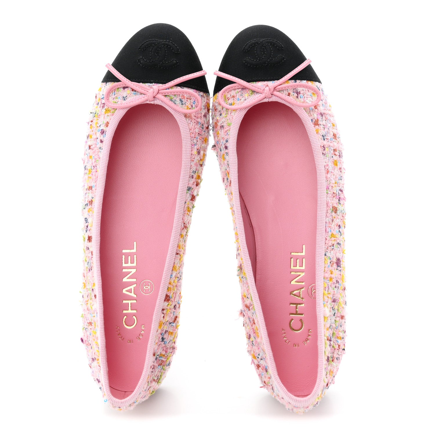 Chanel Tweed Sequin Grosgrain Cap Toe Ballet Flats 36.5 Light Pink Multicolor Black 2 of 9