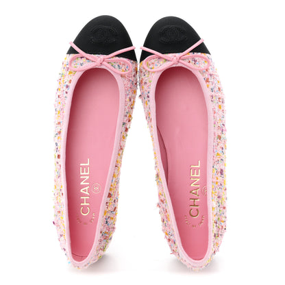 Chanel Tweed Sequin Grosgrain Cap Toe Ballet Flats 36.5 Light Pink Multicolor Black 2 of 9