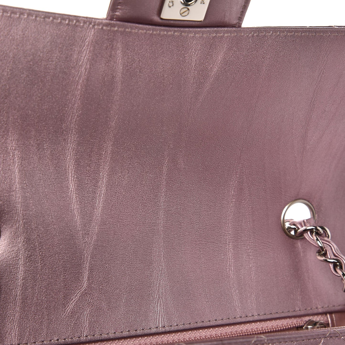 Metallic Calfskin Quilted Mini Rectangular Flap Pink
