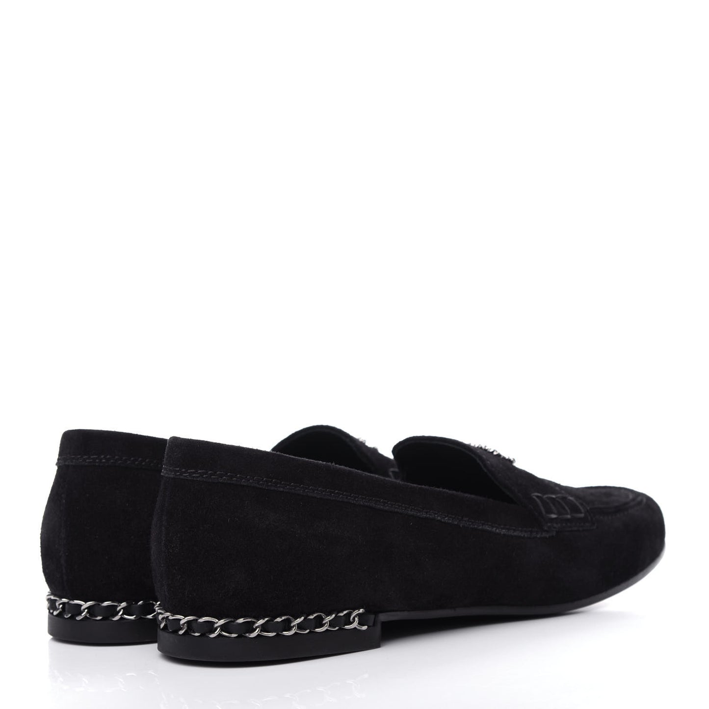 Suede Lambskin CC Chain Mocassin Loafers 40 Black