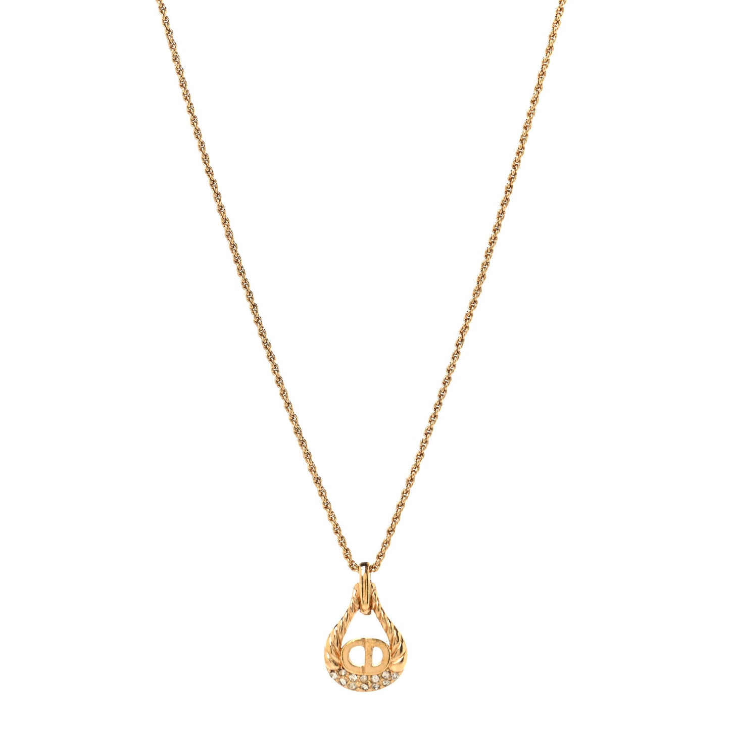 Metal CD Logo Oval Pendant Necklace Gold