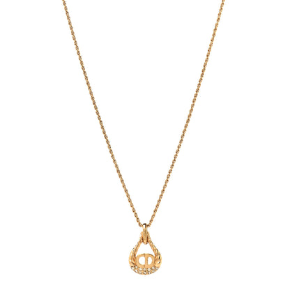 Christian Dior Metal CD Logo Oval Pendant Necklace Gold 1 of 4