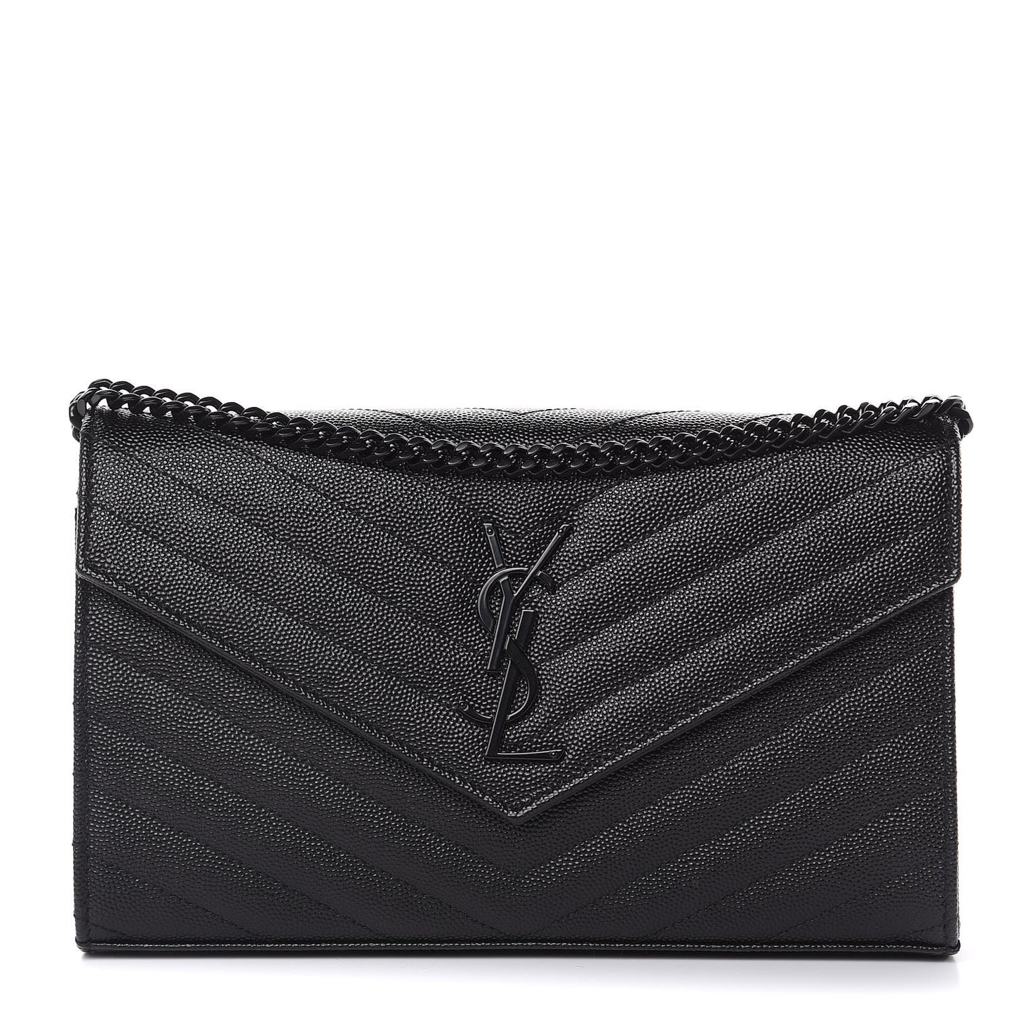 Grain De Poudre Matelasse Chevron Monogram Chain Wallet Black