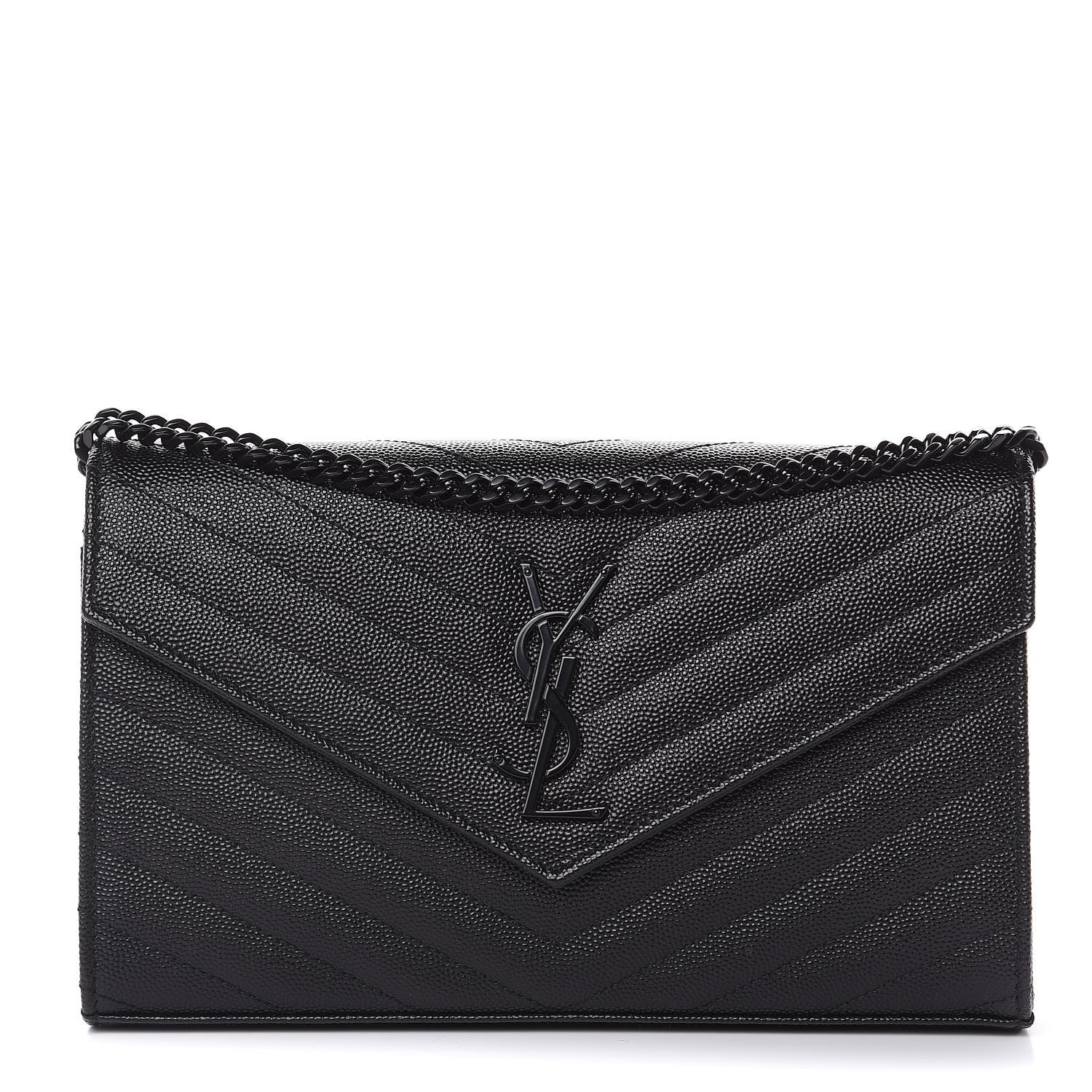 Saint Laurent Grain De Poudre Matelasse Chevron Monogram Chain Wallet Black 1 of 8