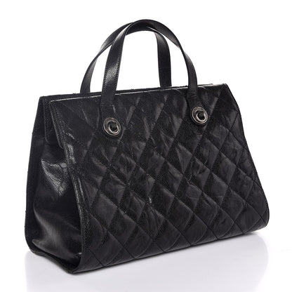 Chanel Crumpled Grained Calfskin Quilted CC Crave Tote Black 3 of 7