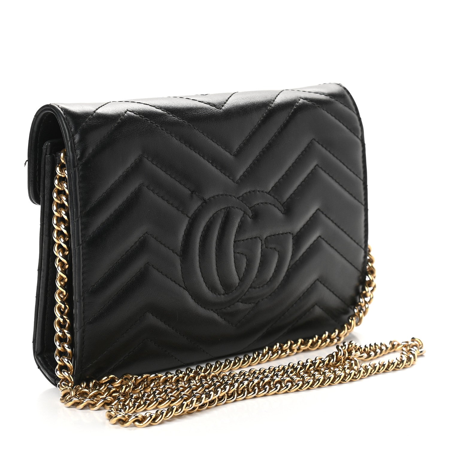 Gucci Calfskin Matelasse GG Marmont Chain Wallet Black 3 of 11