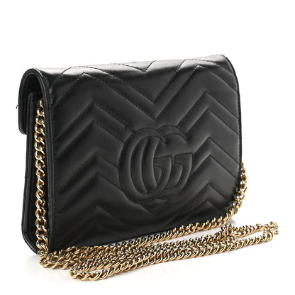 Gucci Calfskin Matelasse GG Marmont Chain Wallet Black 3 of 11