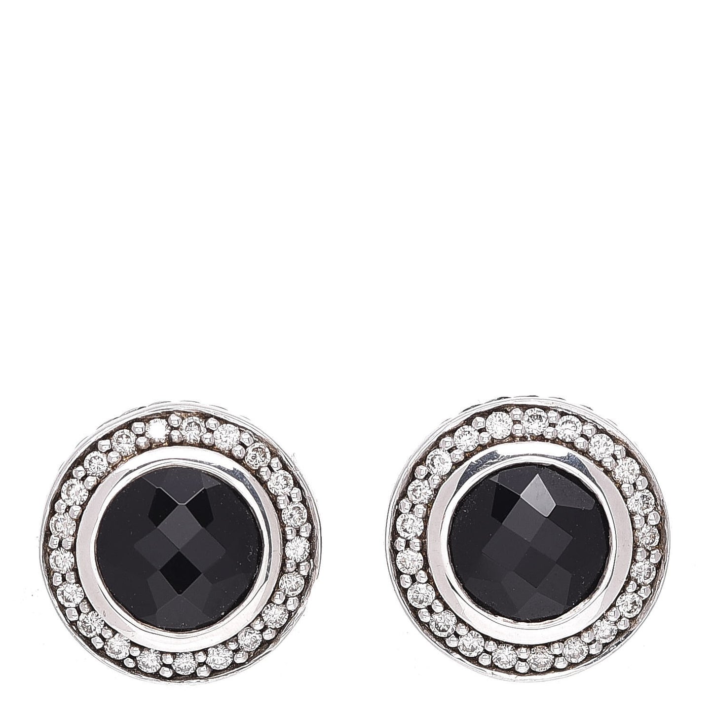 Sterling Silver Onyx Diamond 8mm Cerise Earrings