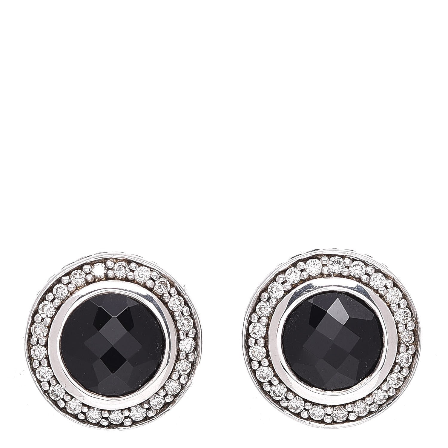 David Yurman Sterling Silver Onyx Diamond 8mm Cerise Earrings 1 of 8