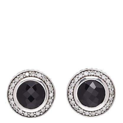 David Yurman Sterling Silver Onyx Diamond 8mm Cerise Earrings 1 of 8
