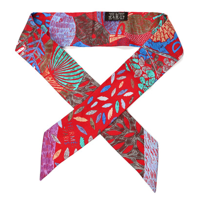 Hermes Silk Chacun Fait Son Nid Twilly Rouge Bleu Violet 1 of 4
